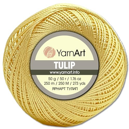 Frida's Wollhaus YarnArt 50 g Tulip Häkelgarn Filetgarn Mikrofaser glänzend seidig 49 Farben (463 | Gelb)