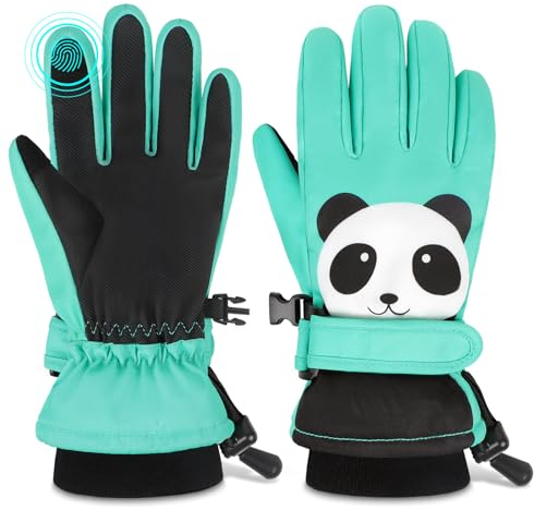 Findway Skihandschuhe Kinder, Wasserdicht Winddicht Warm Thermische Winterhandschuhe Snowboarding Schlittenfahren Radfahren Skifahren Reiten Handschuhe für Alter 3-12 mit Verstellbaren Stulpen