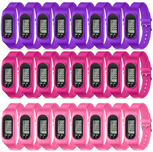 Geyoga 12 Pcs Pedometer for Walking Steps and Miles Pedometer Watch Silicone Steps Tracker Running Bracelet Ankle Step Counter for Calorie Burning and Step Counting (Pink,Purple,Hot Pink)