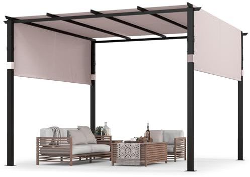 RELAX4LIFE Pergola 305 x 305 cm, Gartenpavillon mit einstellbarem Dach, Pavillon Sonnenschutz, Terrassenüberdachung Polyester, Pavillon Wasserabweisend Stabil Winterfest, Pergola Freistehend (Grau)