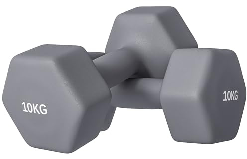SPORTNOW Set di 2 Manubri Palestra 2x10 kg, Set Pesi Palestra Esagonali in Metallo e Neoprene con Impugnatura Antiscivolo, Allenamento Forza Fitness Casa per Uomini/Donne, Grigio