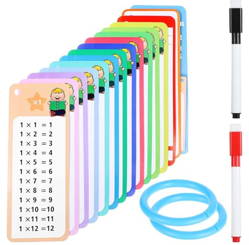 0-12 multiplikationsflashcards - 15 st matematikkort med 2 torra raderingspennor och ringar, lär dig multiplikation och tidstabell diagram för klassrum hem roliga matematikspel