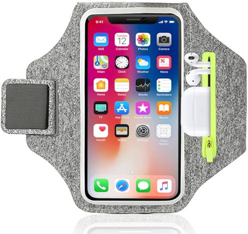 Rusoz Phone Phone Armband for Running, Lightweight Elastic Phone Holder for Gym/Jogging (Up to 6.8 Screens), Anti-Slip & Breathable for iPhone 16 15 14 13 12 Pro (Grey)
