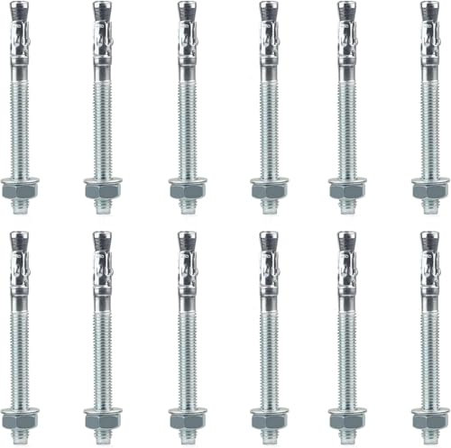 12 Pièces Goujon Ancrage M10 x 100 mm, Boulon D'Ancrage en Acier Galvanisé, Boulons à Expansion Robustes, Goujons Ancrage en Acier Galvanise, pour Fixation Charges Lourdes, Béton, Maçonnerie