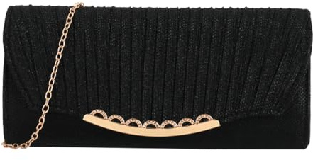 XFSRG Dam Elegant Glitter Pochette Mode Kvällsväskor Kvällskoppling med Avtagbar Kedja för Cocktailfest Bröllop, Svart