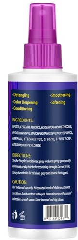 Purple Leave-In Conditioner Spray Repairs Blonde & Gray Hair Strengthens Dry Damaged Strands Lightweight Non-Sticky Formula - Purple Conditioner Spray Removes Brassy Yellow Undertones Color Depositing