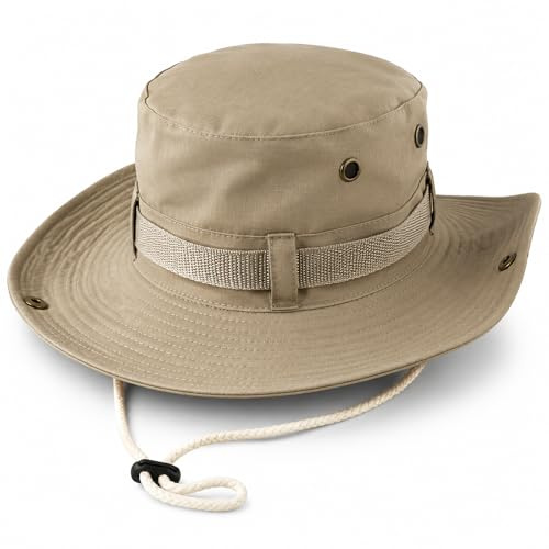 Taeku Fiskehatt herr dam – solhatt med brett brätte och nät, andningsbar utomhus boonie-hatt med hakband för vandring, camping, trädgård, safari