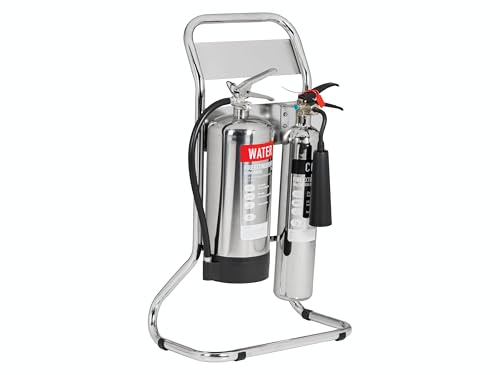 The Workplace Depot Twin Fire Extinguisher Stand – Holds 2 Extinguishers (2‑9kg), Chrome or Red Powder-Coated Tubular Steel Frame, Tool-Free Assembly – Office, Warehouse & Showroom Safety (Chrome)