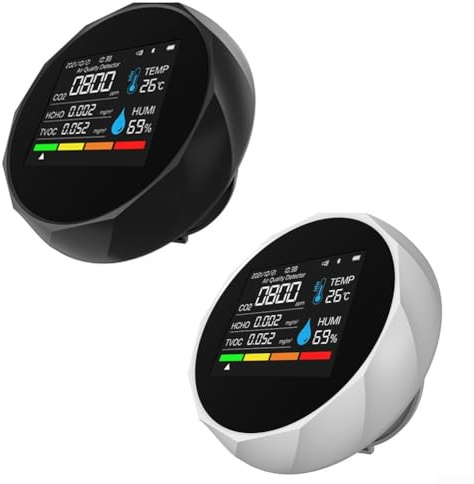 Luftmonitor med koldioxiddetektering 6 parametrar inklusive temperaturfuktighet TVOC Audible Alarm och realtids-app-dataspårning (vit)