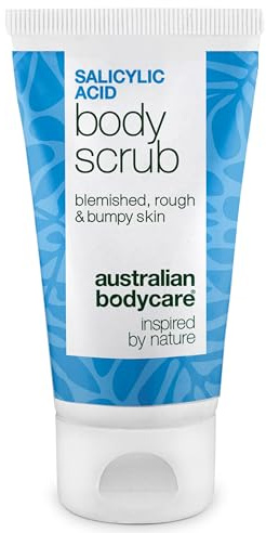 Salicylsyra Body Scrub för finnar på rumpan, ryggen och bröstet – exfolierande peeling som bekämpar oren hud, tilltäppta porer och pormaskar med salicylsyra (BHA), glykolsyra (AHA) och glycerin - 50ml