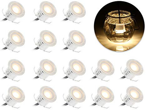 Tomshine 16 Pcs 32mm LED Decking Lights Recessed Ground Lighting IP67 Waterproof Plinth Light for Kitchen Bathroom Stair Patio Outdoor Garden,Warm White