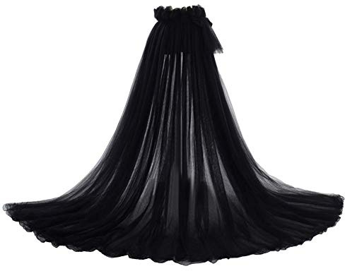 Women 5-Layers Tulle Tutu Long Train Skirts Wedding Party Cocktail Prom Bandage Mesh Maxi Dress Black