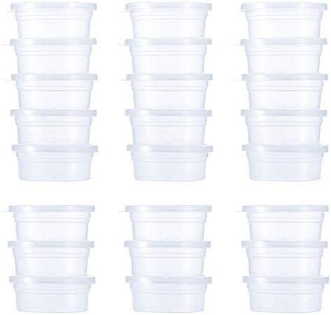 Slime Storage Containers 24 Pack, Leakproof Clear Plastic Foam Ball Storage Cups Storage Jars Containers With Lids Slime Pots Tubs