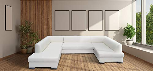 Quattro Meble Super großes Eckcouch aus weißem Echtleder Ecksofa U-Form London U 200x333x170 Sofa Couch mit Schlaffunktion, Bettkasten Echt Leder Eck Couch Ledersofa große Farbauswahl