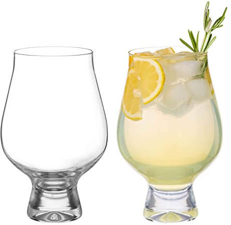 DIAMANTE Cocktail Glasses Gin Goblets - 'Auris' Crystal Gin and Tonic Glass | stemless Gin Glass | Stemless Cocktail Glass | Short stem Gin Glasses | Water Glasses - Set of 2