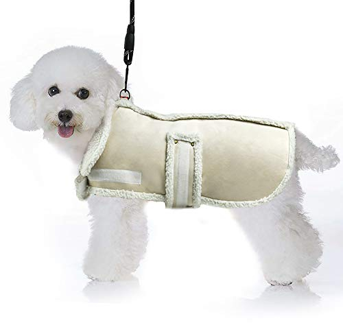 Hundejacke, Berber-Fleece, Winter, Winddicht, warm, dick, Beige/Weiß, für mittelgroße und große Hunde (klein)