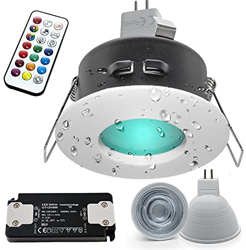 Planetitaly Spot encastrable blanc LED 6 W 12 V chromothérapie IP65 cabine de douche bain turc lampe GU5.3 RGB 3000 K 6000 K télécommande IR (couleur blanche, lumière RGBW+3000K)