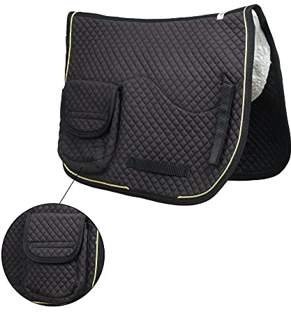 SIE - Sottosella inglese per cavallo, foderati in pile, multiuso, con tasche, colore: nero