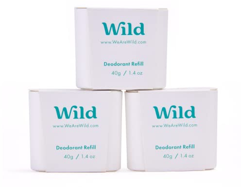 Wild - Deodorante Naturale Ricaricabile - Senza Alluminio - Fresh Cotton & Sea Salt - Vegane & Ecologiche - Protezione di Lunga Durata - Confezione da 3 Ricariche da 40g