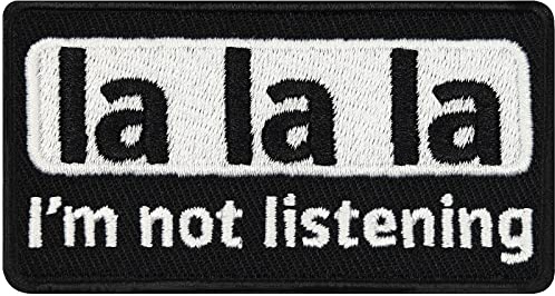 Rolig lapp La la la – I'm not listening tygmärke roliga klistermärken att sy på/stryka på | Applikation jeans lappar, strykbilder för alla tyger | fabric applique 75 x 40 mm