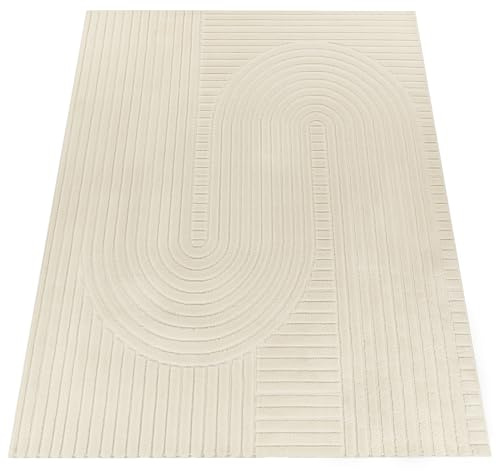 Paco Home Wohnzimmer Teppich, Moderner Kurzflor in Creme, 3D Muster, weich, pflegeleicht, Design Teppich, Schlafzimmer, geometrisch, Grösse:240x340 cm
