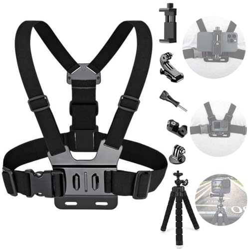 YHTSPORT Chest Mount, Universal Cell Phone/Action Camera Strap, Compatible with GoPro and Other Smartphones, Adjustable Chest Support Harness, Black