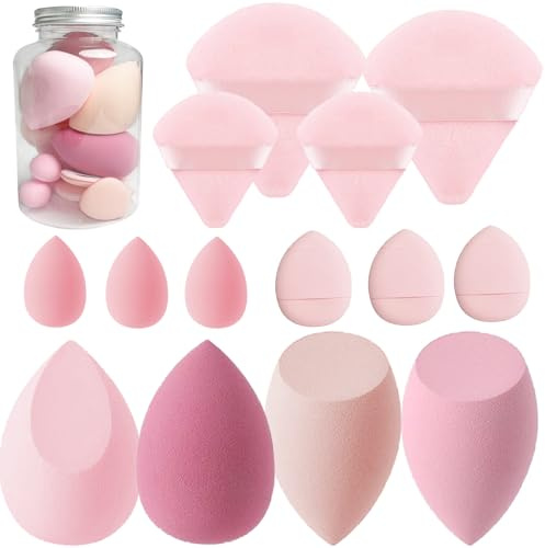 Makeup Sponge Set Blender Sponges 9 Pcs for Liquid, Cream, and Powder, Multi-colored with 1 Mini Makeup Sponge Pink (A-Pink)