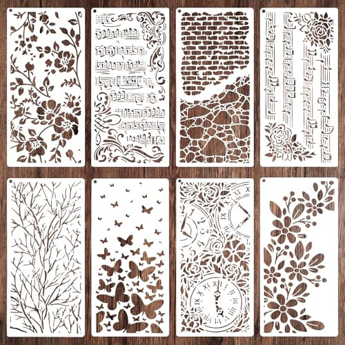 8 Stück Wiederverwendbare Malschablonen für Zweig, Notiz, Schichtung, Textil- und Wandgestaltung - Für Möbel, Polster, Wände, Karten, Leinwand