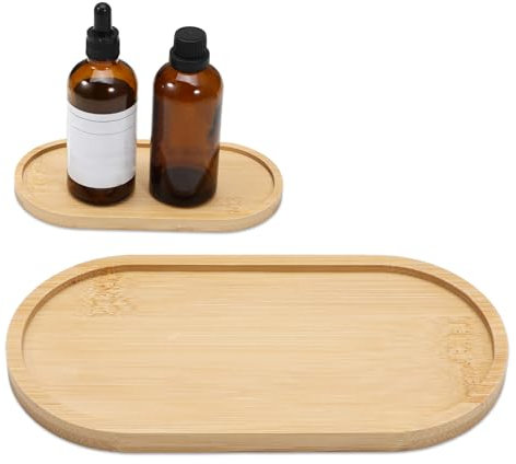 Wooden Bathroom Tray, Bamboo Vanity Tray 6.8 × 3.5 × 0.4 Inch Small Bathroom Counter Trays Soap Dispenser Trays for Bath Kitchen Organizing Candle Perfume Cosmetics Small Items