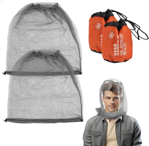 2 Stück Moskito Kopfnetz Moskitonetz Kop Kopfnetz mit Tragetasche Hochwertiges Insektennetz für Kopf, Ideal für Angeln, Camping und Bienenschutz, Moskitoschutz für Dschungelabenteuer Mückenschutz Hut