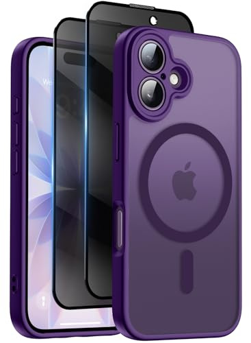 HeIssitot for iPhone 17 Case, Privacy Screen Protectors X2, Purple | Compatible with MagSafe, Camera Protection, 15FT Military Drop Protection, Translucent Matte Shockproof Phone Cover