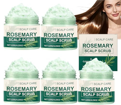 Gommage pour cuir chevelu au romarin, exfoliant nettoyant en profondeur pour les pellicules et les cuirs chevelus gras, gommage capillaire exfoliant au sel marin et au romarin (5pcs)