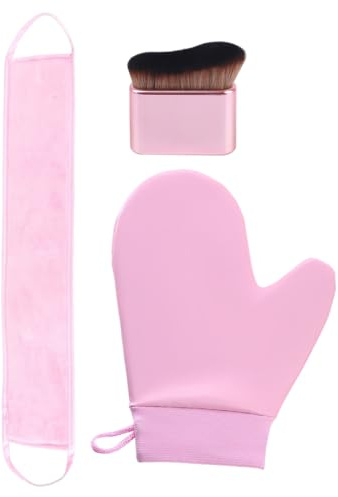 PBAHAUP Guanti Autoabbronzante 3 Pezzi, Applicatore per Crema Abbronzante Faccia e Corpo, Guanti Riutilizzabili per un'Abbronzatura Uniforme e Naturale, Facili da Usare e Lavare per Uomo e Donna, Rosa