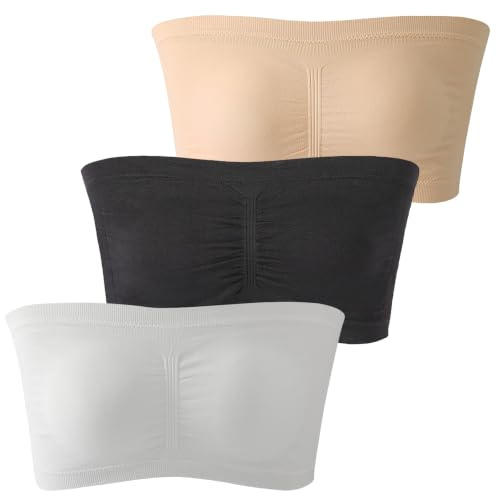 AMOturuxient 3 PCS Strapless Bras for Women, Bandeau Bra Padded Seamless Tube Top Women(M)
