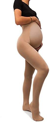 sofsy Women Opaque Maternity Tights - Stretchy Pantyhose for Pregnancy 50 Den [Made in Italy] Beige Natural - Plus Size XL