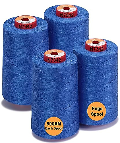 New brothread - 28 Opciones - 4 Bobinas Grandes de 5000M hilo de coser de poliéster todo propósito 40S/2 (Tex27) para coser, acolchar, patchwork, remalladora y overlock - Patriot Blue