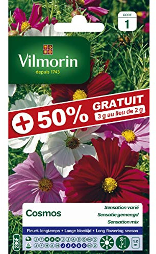 Vilmorin - Sachet graines Cosmos à grande fleurs Varié +50% gratuit -Cosmos bipinnatus