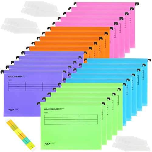 MIVIDE 25 Stück Hängemappen A4, Hängeregister Mappen Plastik, PVC Aktenschrank a4 Hängemappen mit Tabs für Büro, Schule, Zuhause, Arbeit (5 Farben)