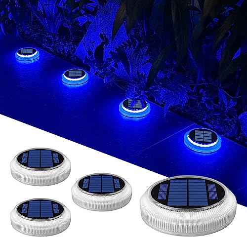 YiLaie Solarleuchten für Außen, Solarlampen für Außen Garten 360° LED Solar Bodenleuchten Aussen IP68 Wasserdicht mit Auto On/Off Solarleuchten Garten Solar Lampe Outdoor, 40Lm Blaues Licht, 4 Stück