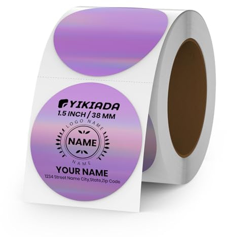 YIKIADA Holographiques Étiquettes Thermiques Rondes Adhésives 38 mm Violet Laser Autocollantes Imperméable Imprimable pour Bureau École QR Inventaire 200 Pièces par Rouleau