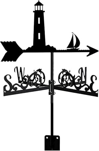 Girouette en métal exquise en forme de phare en acier inoxydable avec support de toit, décorations de jardin, indicateur de direction du vent, girouette pour extérieur, ferme, cour, jardin, tonnelle