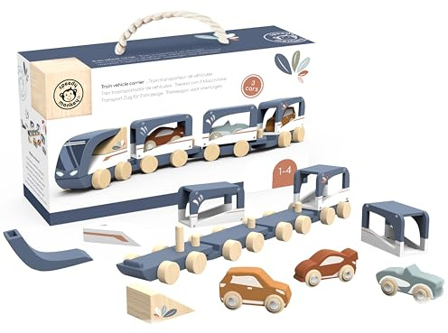 SPEEDY MONKEY Wooden Car Transporter Train for Toddlers, Kids Gift | Wooden vehicle carrier that develops motor skills, non-toxic paint, FSC-certified, educational toddler toy
