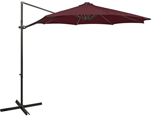 NQJIBUE Home Garden,Cantilever Garden Parasol with Pole and LED Lights Bordeaux Red 300 cm