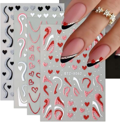 JMEOWIO Corazón San Valentín Pegatinas Para Uñas 10 Hojas Autoadesiva Nail Art Stickers Decoración