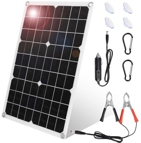 KWODE 18W Pannello Solare Caricatore di Mantenimento 2-Port USB, Carica Batteria per Auto, Alimentazione di Emergenza a Pannello Solari Portatile con Adattatore a Coccodrillo per Camion, Moto