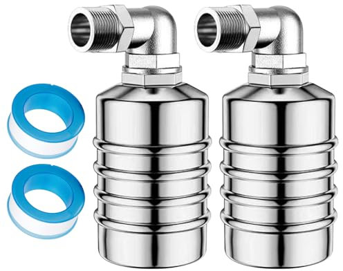 2 Stück Schwimmerventil für Wassertank Pool,304 Edelstahl Automatisches Schwimmerventil,Wasserstandskontrollventil mit Wasserhahn-Dichtungsband,3/4 Zoll Wasserstandsregelventil,Schwimmkugelhahn (L)