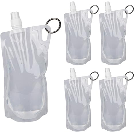 Gosknor 5pz Bottiglie d'Acqua Pieghevoli Escursioni con Clip a Molla, 1L Bottiglia Viaggio Pieghevole Senza BPA Contenitore Liquidi per Viaggi Campeggio Ciclismo Alpinismo (Trasparente)
