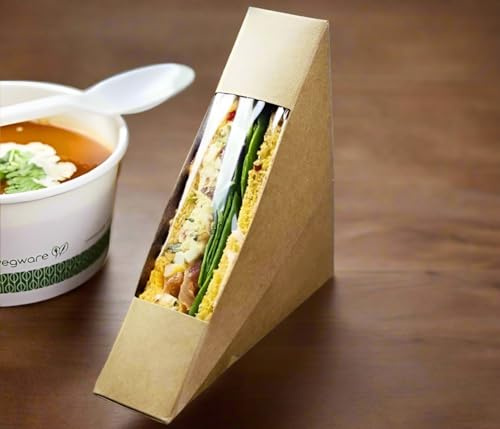 HOT BARGAINS Kraft Sandwich Wedges with Display Window, Brown, 125x65x125 mm, Pack of 500