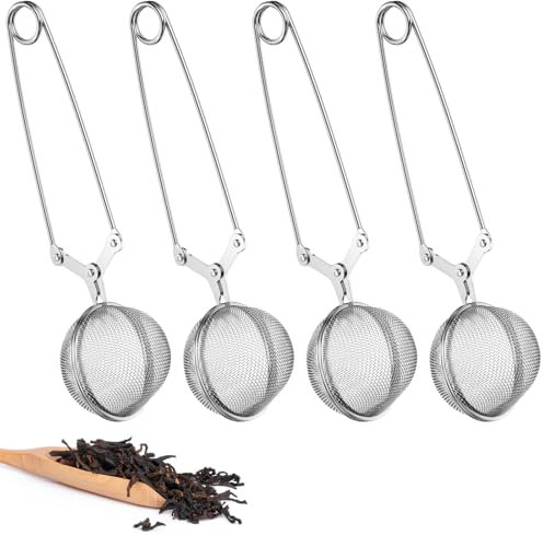 Dalephoric 4 Pezzi Filtro da Tè, Pinze da Tè in Acciaio Inox, Infusore per Tisane di sfera, Uniforme a Maglia Fine, Infusore per Tè Sfuso, Facile da Pulire, Colino per Spezie e Condimento