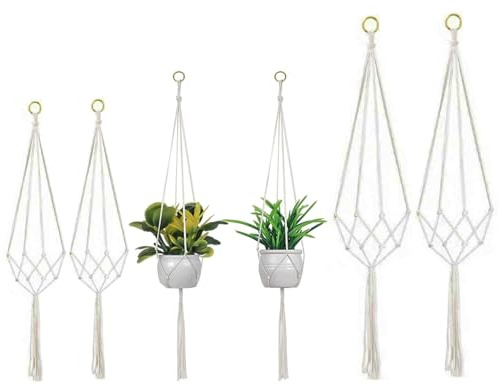 ZenithFast 6Pcs Makramee blumenampel,Blumenampel hängend innen,Hängetopf für Pflanzen 80/90/100cm,Blumenampel innen,makramee wandbehang Geeignet für Decken, Balkon und Terrasse
